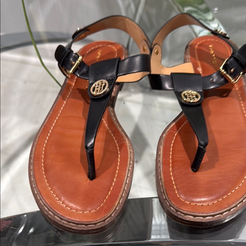 Tory Hilfiger Black and Brown Sandals